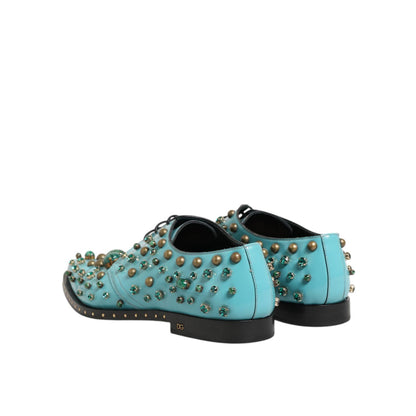 Dolce & Gabbana Turquoise Crystal Embellished Men Derby Shoes Dolce & Gabbana