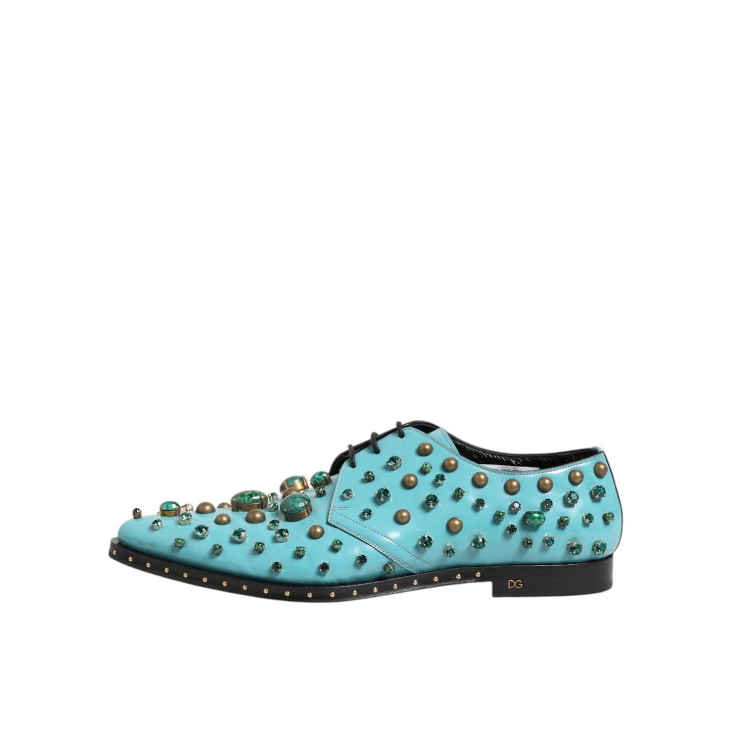 Dolce & Gabbana Turquoise Crystal Embellished Men Derby Shoes Dolce & Gabbana