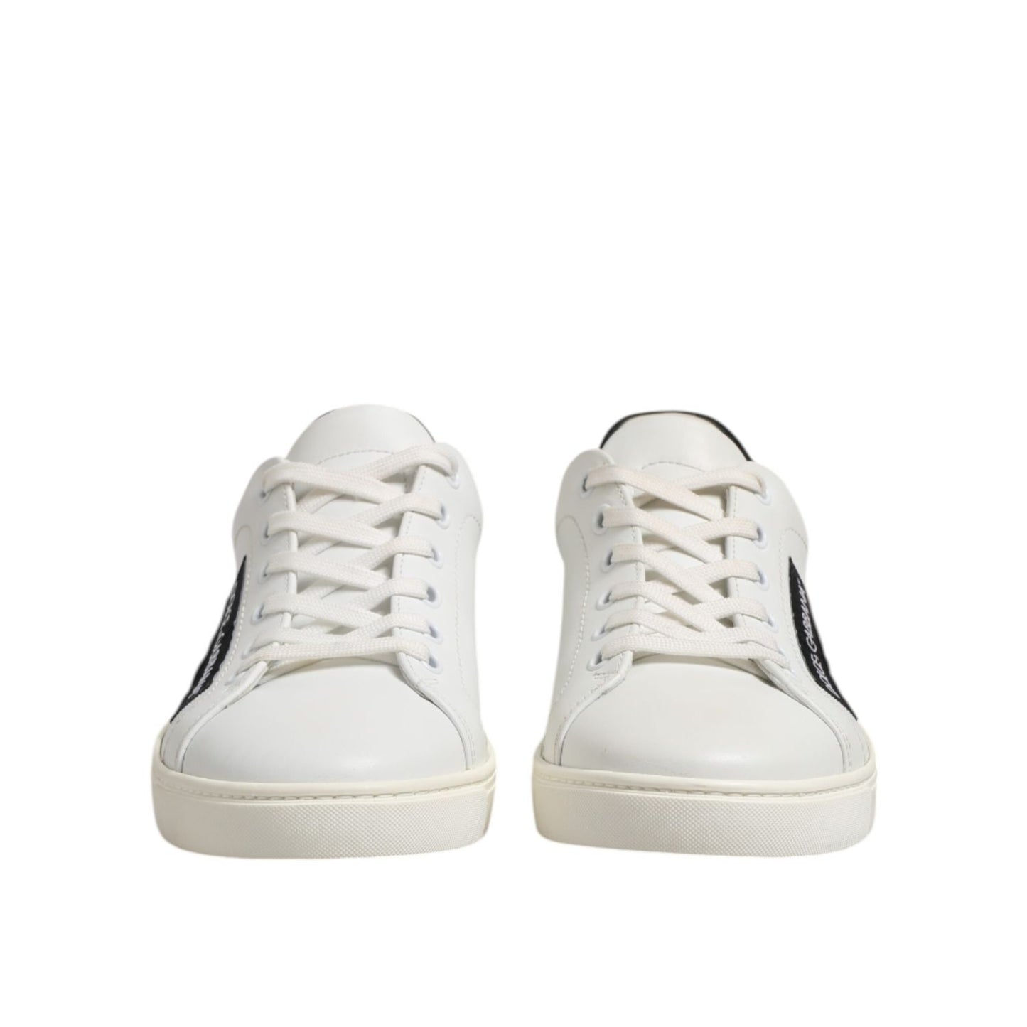Dolce & Gabbana White Black Leather Lace Up Men Sneakers Shoes