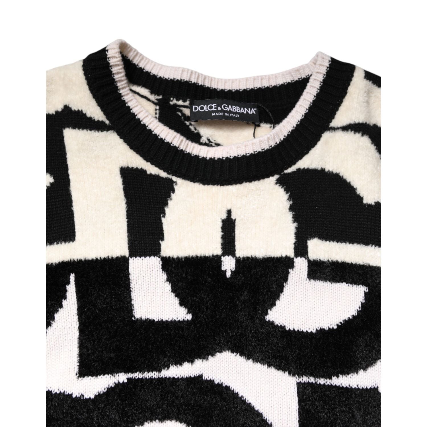 Dolce & Gabbana White Black Logo Print Women Pullover Sweater