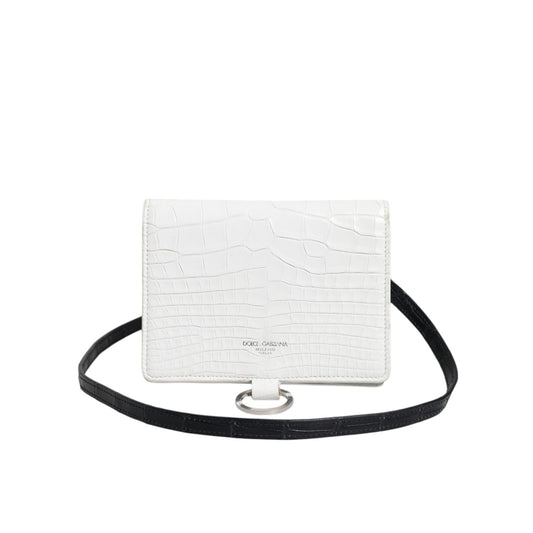 Dolce & Gabbana White Blue Leather Bifold Crossbody Sling Wallet