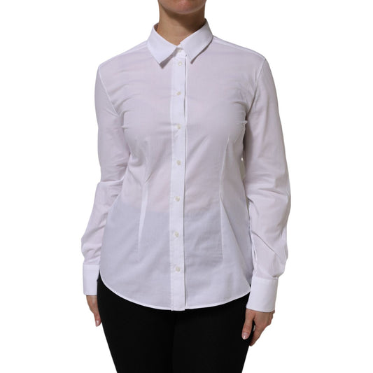 Dolce & Gabbana White Cotton Collared Buttoned Dress Shirt Top Dolce & Gabbana