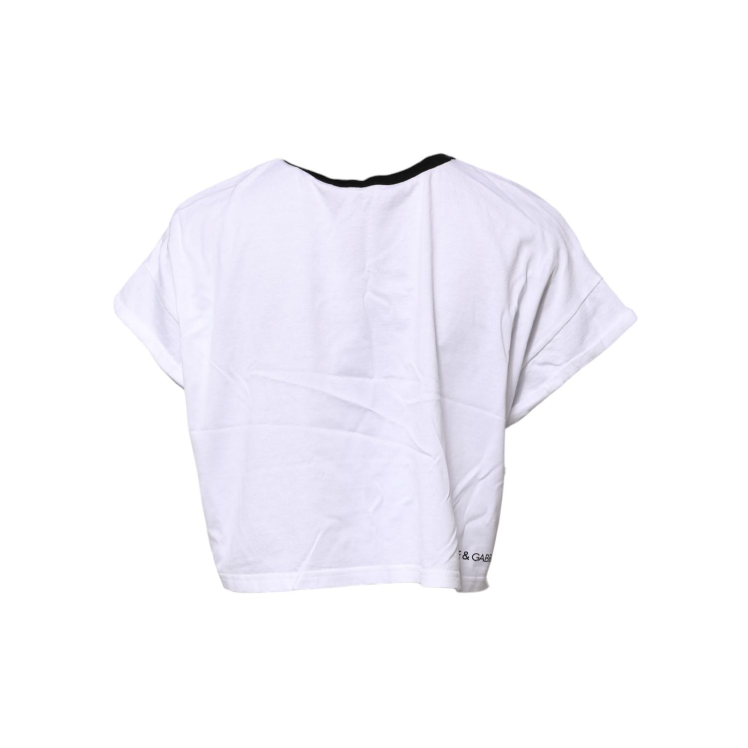 Dolce & Gabbana White Cotton Crew Neck Cropped Top T-shirt
