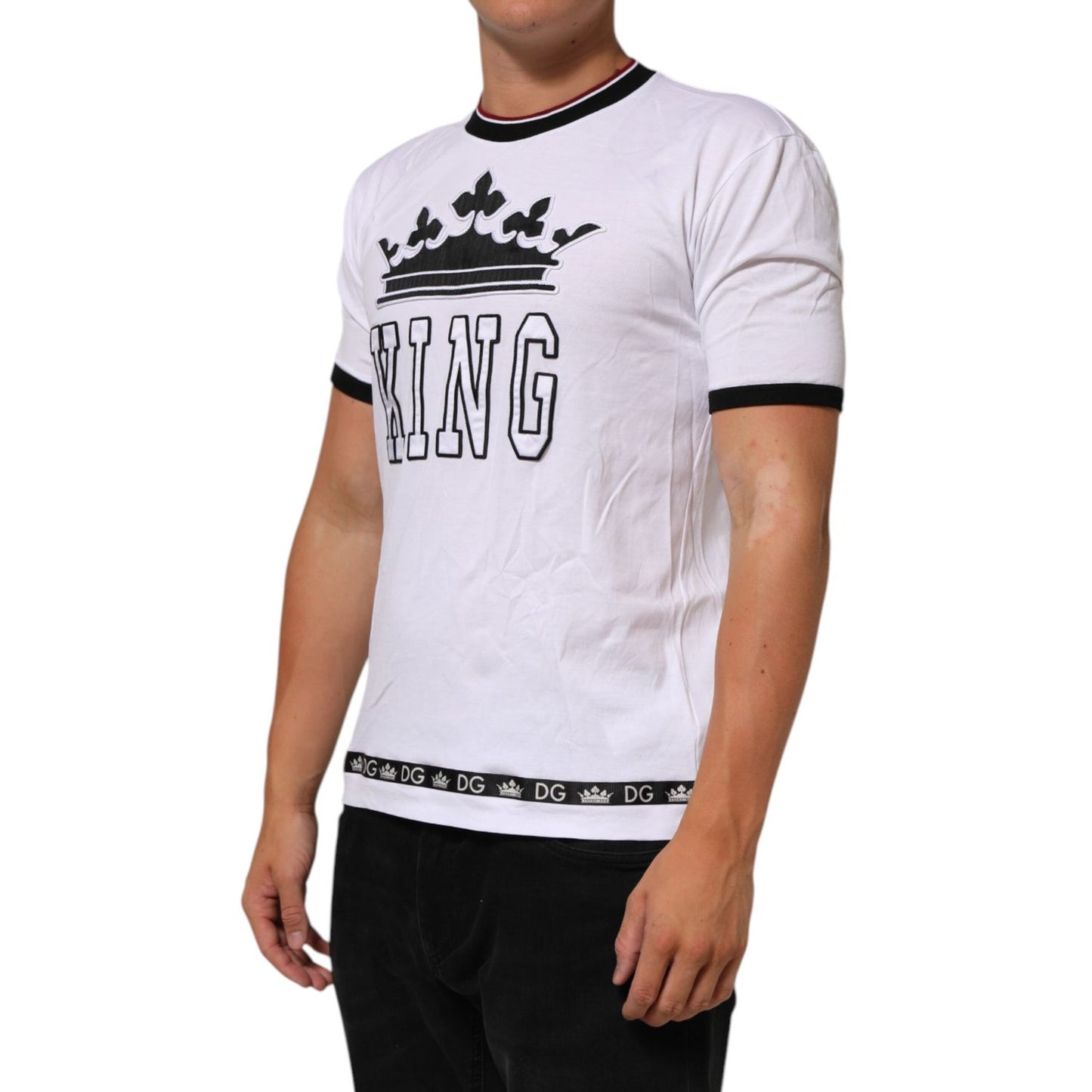 Dolce & Gabbana White Cotton Crown King Embroidery T-shirt