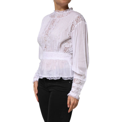 Dolce & Gabbana White Cotton Floral Lace Long Sleeves Top