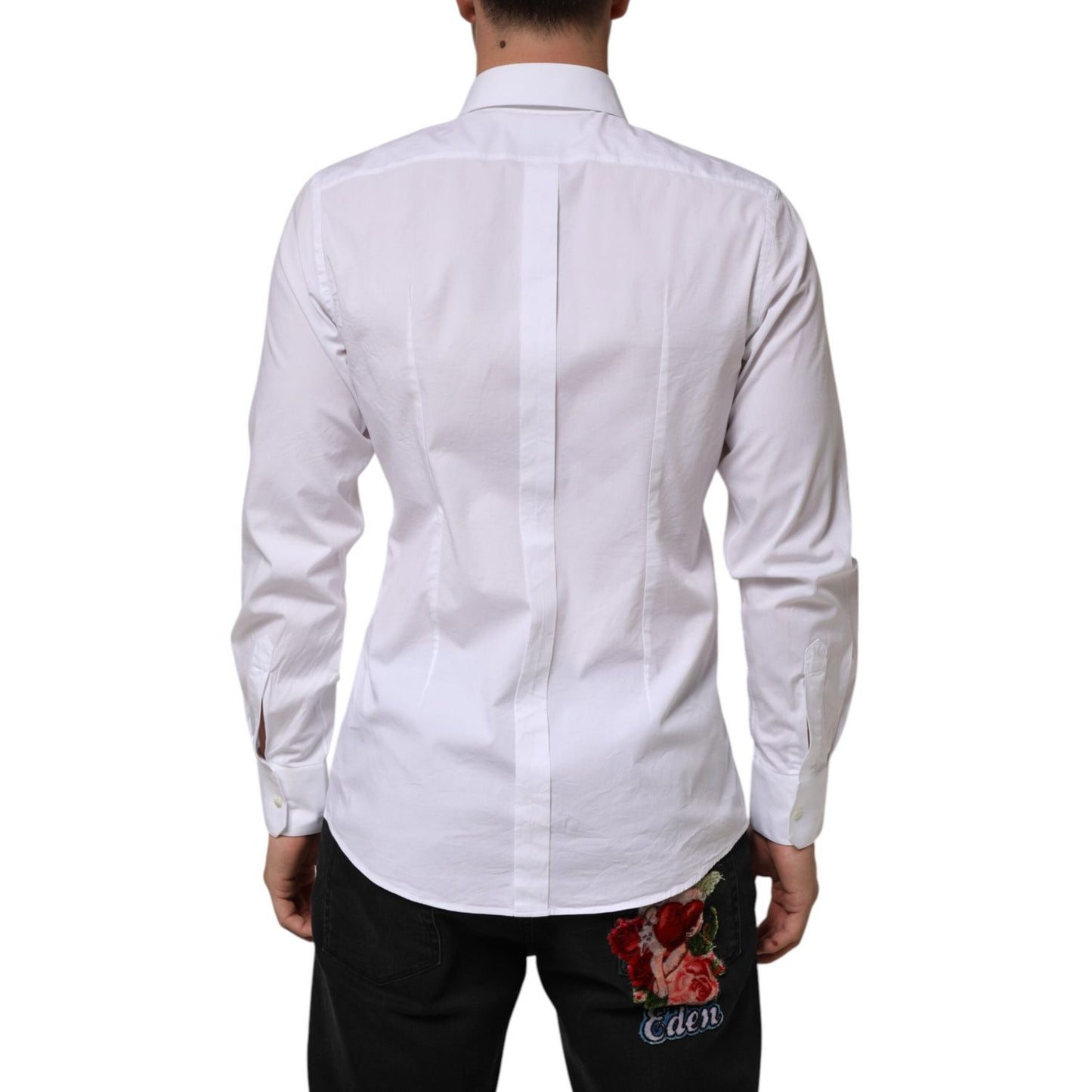 Dolce & Gabbana White Cotton GOLD Long Sleeves Formal Men Shirt