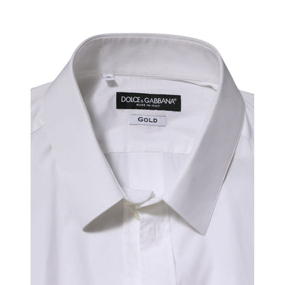 Dolce & Gabbana White Cotton GOLD Long Sleeves Formal Shirt