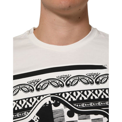 Dolce & Gabbana White Cotton Logo Bandana Print Men T-shirt