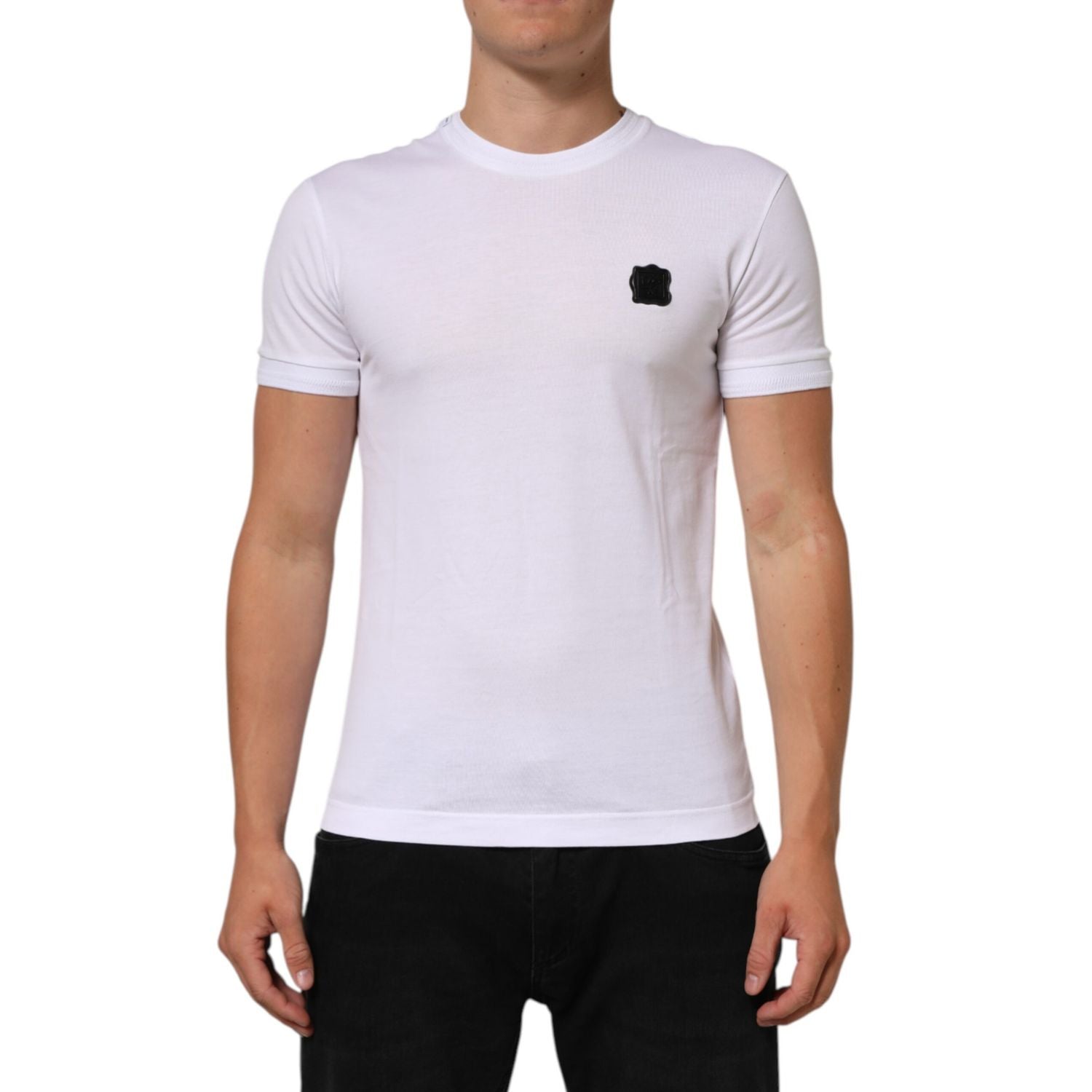 Dolce & Gabbana White Cotton Logo Patch Crew Neck  T-shirt
