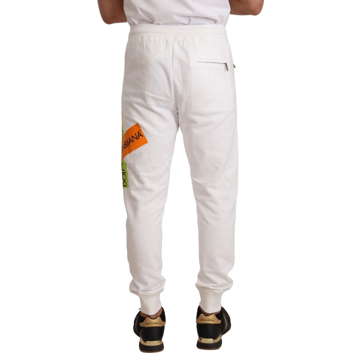 Dolce & Gabbana White Cotton Logo Patch Sweatpants Jogging Pants