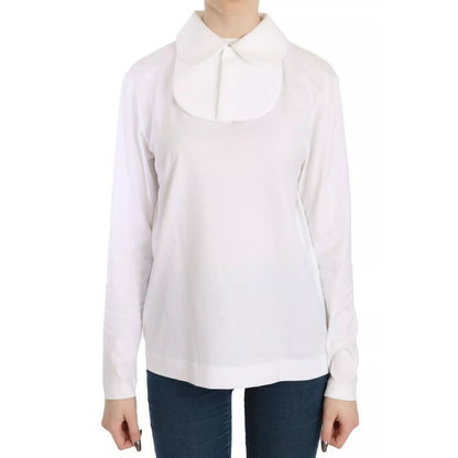 Dolce & Gabbana White Cotton Longsleeve Collared Blouse