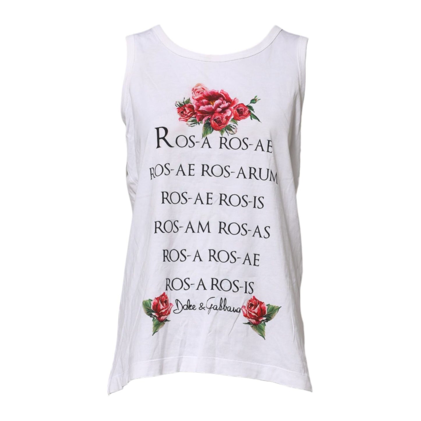 Dolce & Gabbana White Cotton Printed Sleeveless Round Neck Top