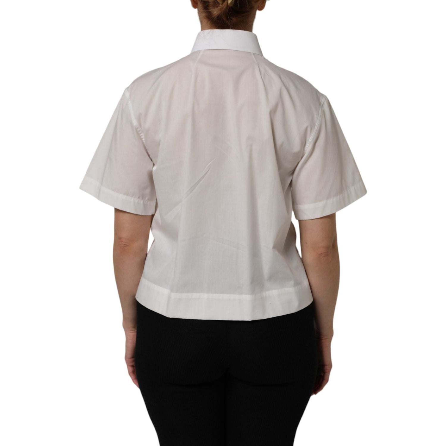 Dolce & Gabbana White Cotton Short Sleeves Collared Top Shirt