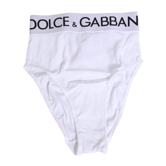 Dolce & Gabbana White Cotton Stretch High Waist Panty Underwear Dolce & Gabbana