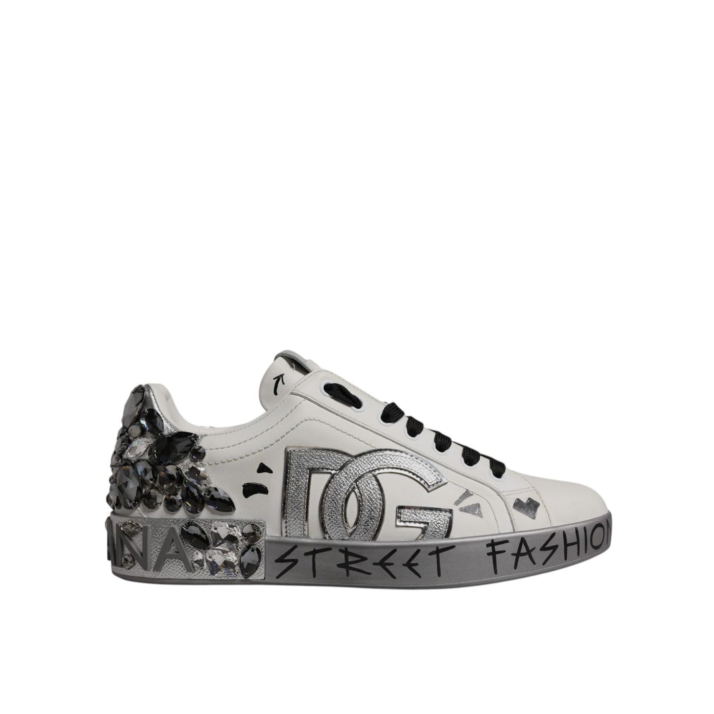 Dolce & Gabbana White Crystal Logo Portofino Sneakers Shoes