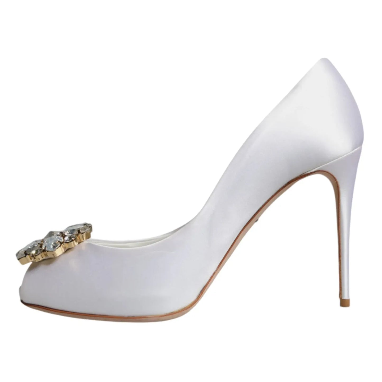 Dolce & Gabbana White Crystals Peep Toe Satin Pumps Shoes Dolce & Gabbana