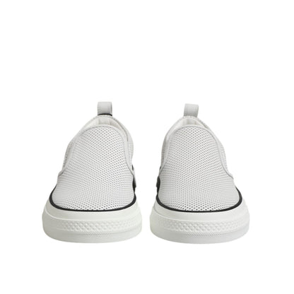 Dolce & Gabbana White Dotted Leather Slip On Men Sneakers Shoes