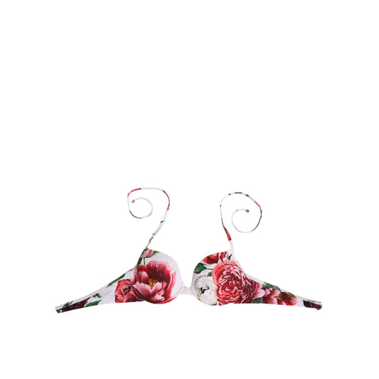 Dolce & Gabbana White Floral Print Halter Bikini Top Swimwear Dolce & Gabbana