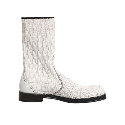 Dolce & Gabbana White Lambskin Leather Mid Calf Boots Shoes Dolce & Gabbana