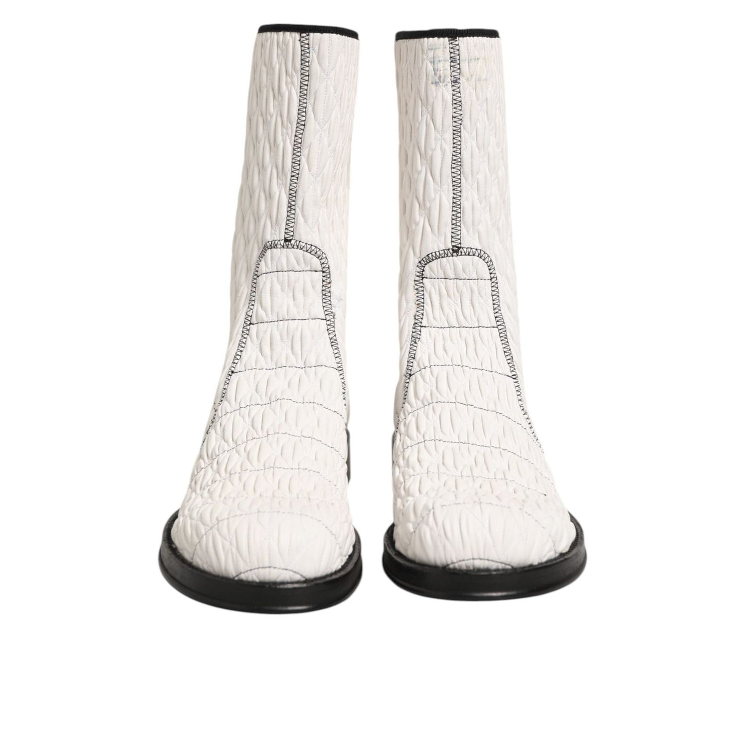 Dolce & Gabbana White Lambskin Leather Mid Calf Boots Shoes Dolce & Gabbana