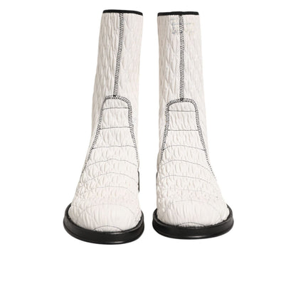 Dolce & Gabbana White Lambskin Leather Mid Calf Boots Shoes Dolce & Gabbana