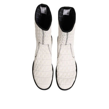 Dolce & Gabbana White Lambskin Leather Mid Calf Boots Shoes Dolce & Gabbana