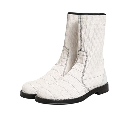Dolce & Gabbana White Lambskin Leather Mid Calf Boots Shoes Dolce & Gabbana