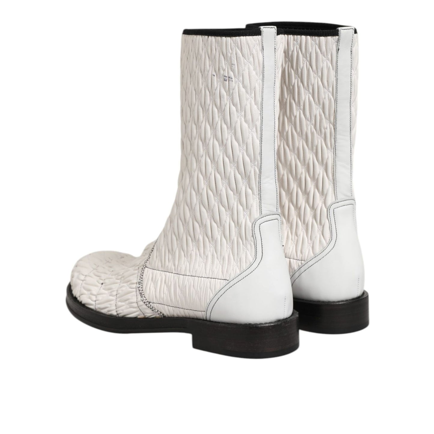 Dolce & Gabbana White Lambskin Leather Mid Calf Boots Shoes Dolce & Gabbana