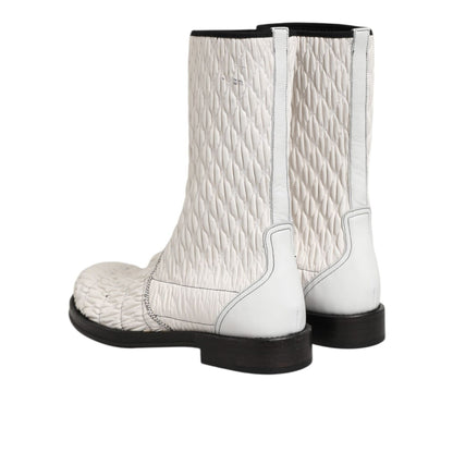 Dolce & Gabbana White Lambskin Leather Mid Calf Boots Shoes Dolce & Gabbana