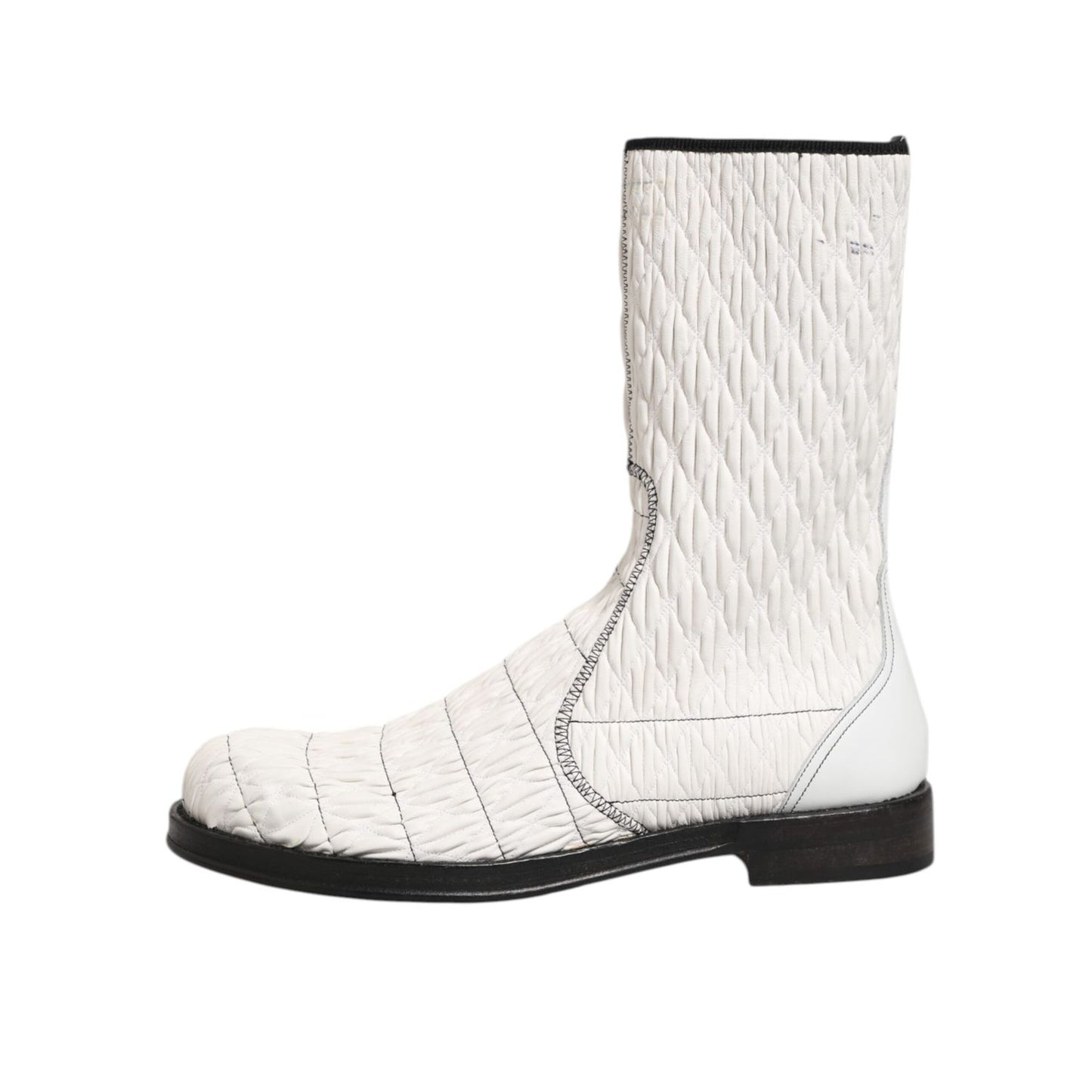 Dolce & Gabbana White Lambskin Leather Mid Calf Boots Shoes Dolce & Gabbana