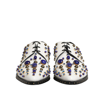Dolce & Gabbana White Leather Crystals Embellished Dress Shoes Dolce & Gabbana