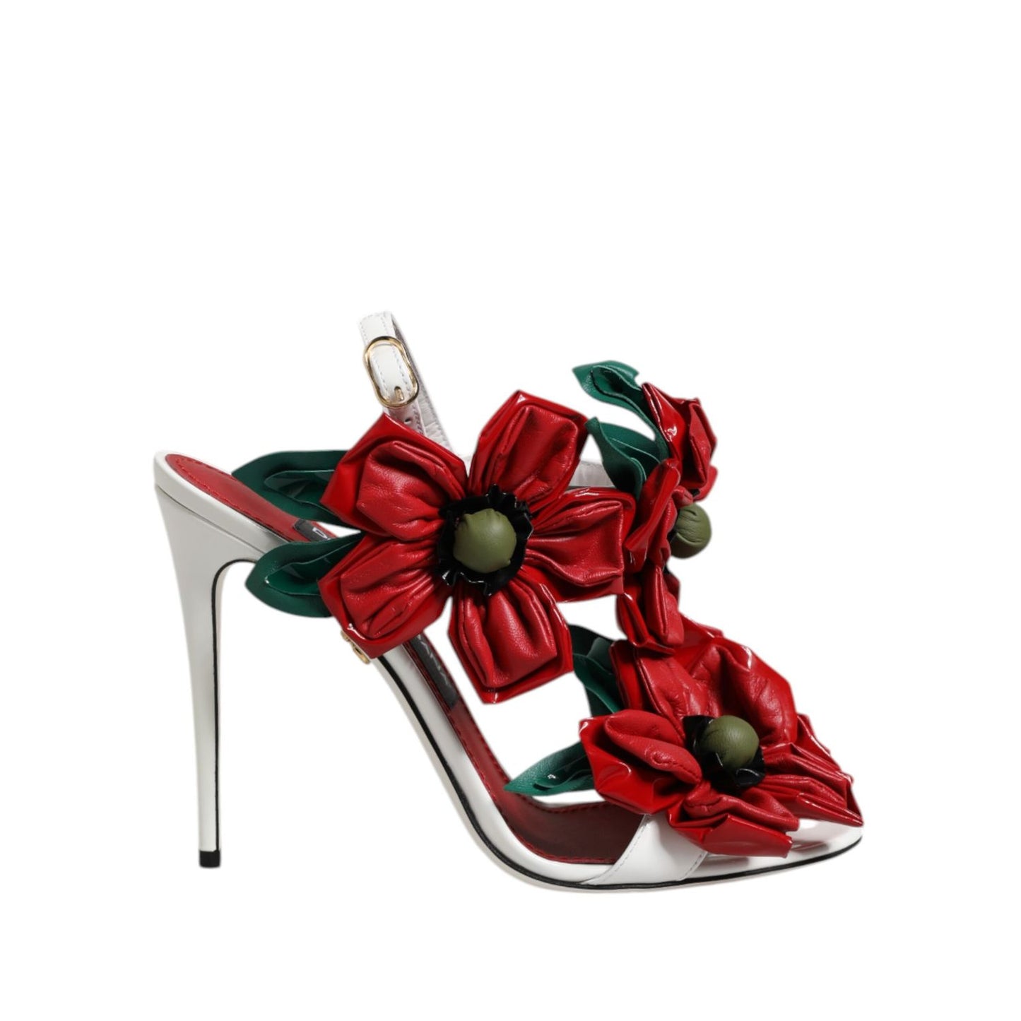 Dolce & Gabbana White Leather Floral Detailing Sandals Shoes