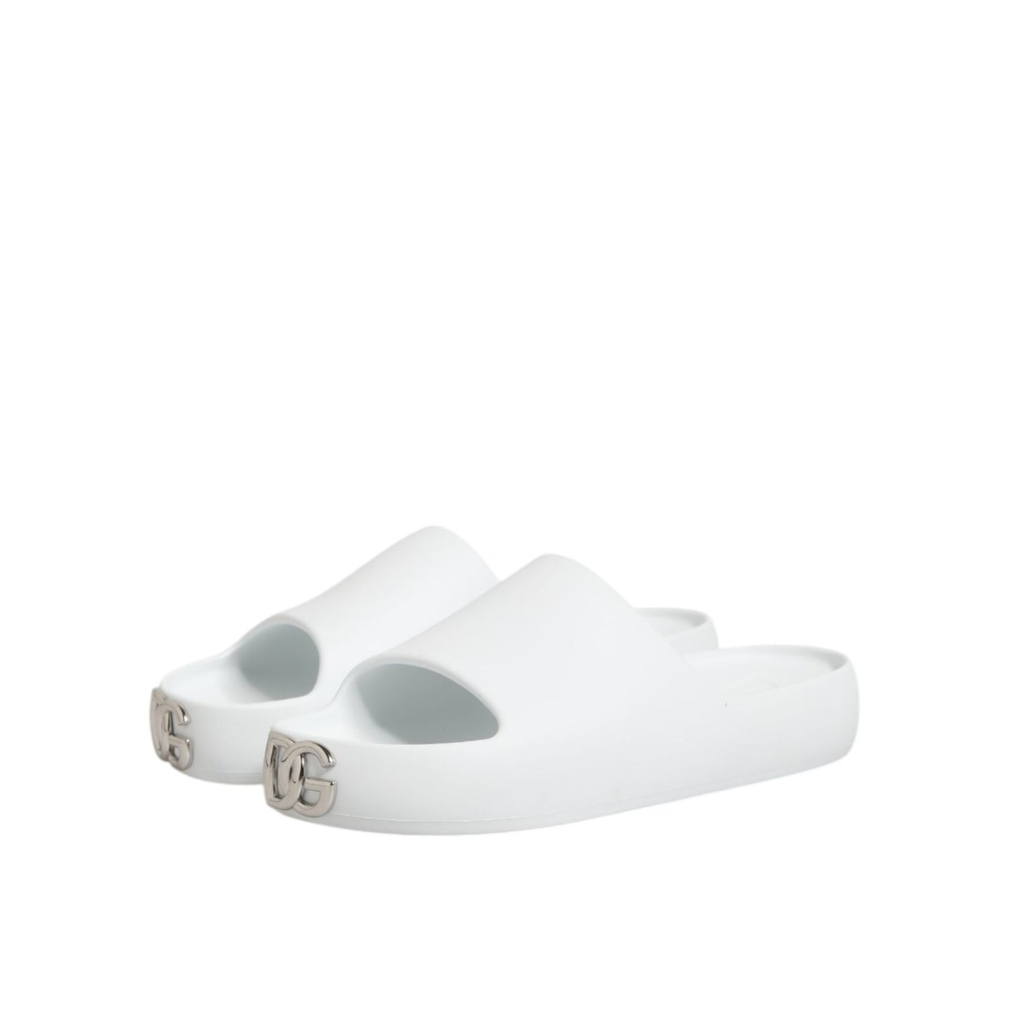Dolce & Gabbana White Logo Slides Sandals Men Beachwear Shoes
