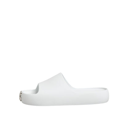 Dolce & Gabbana White Logo Slides Sandals Men Beachwear Shoes