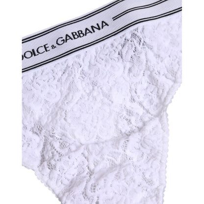 Dolce &amp; Gabbana White Nylon Floral Lace Bottom Panty Underwear