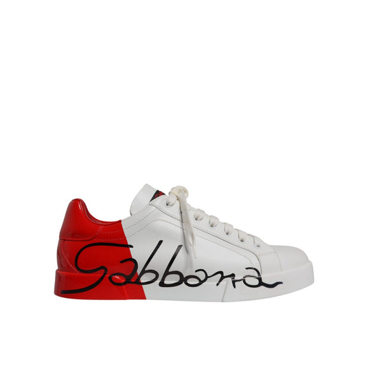 Dolce & Gabbana White Red Portofino Low Top Men Sneakers Shoes Dolce & Gabbana