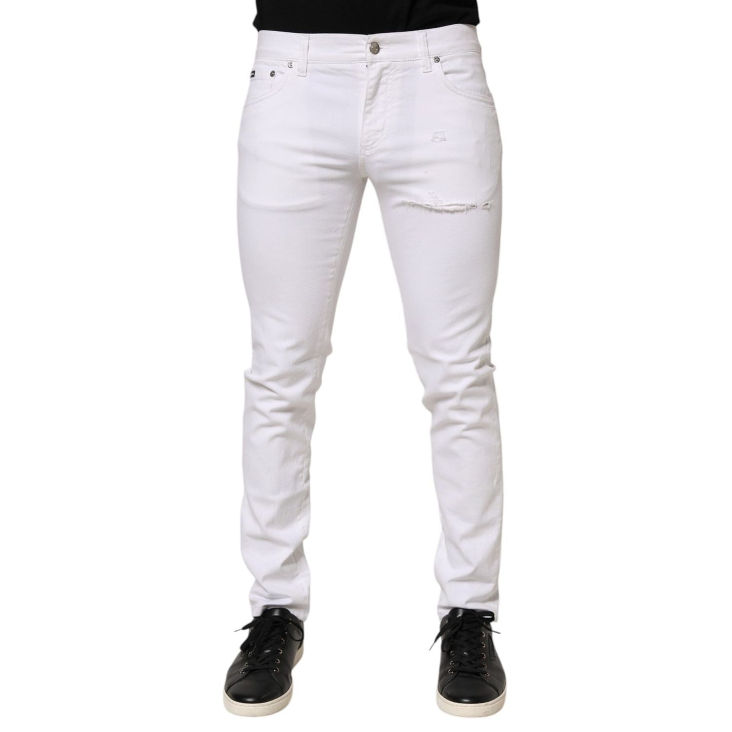 Dolce & Gabbana White Ripped Cotton Skinny Men Denim Jeans