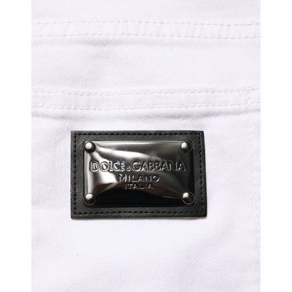 Dolce & Gabbana White Ripped Cotton Skinny Men Denim Jeans