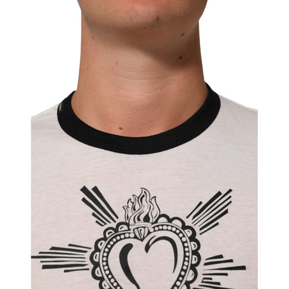 Dolce & Gabbana White Sacred Heart Cotton Crew Neck T-shirt