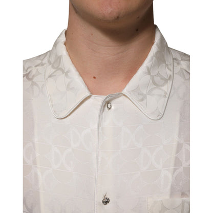 Dolce & Gabbana White Silk DG Logo Print Long Sleeves Shirt