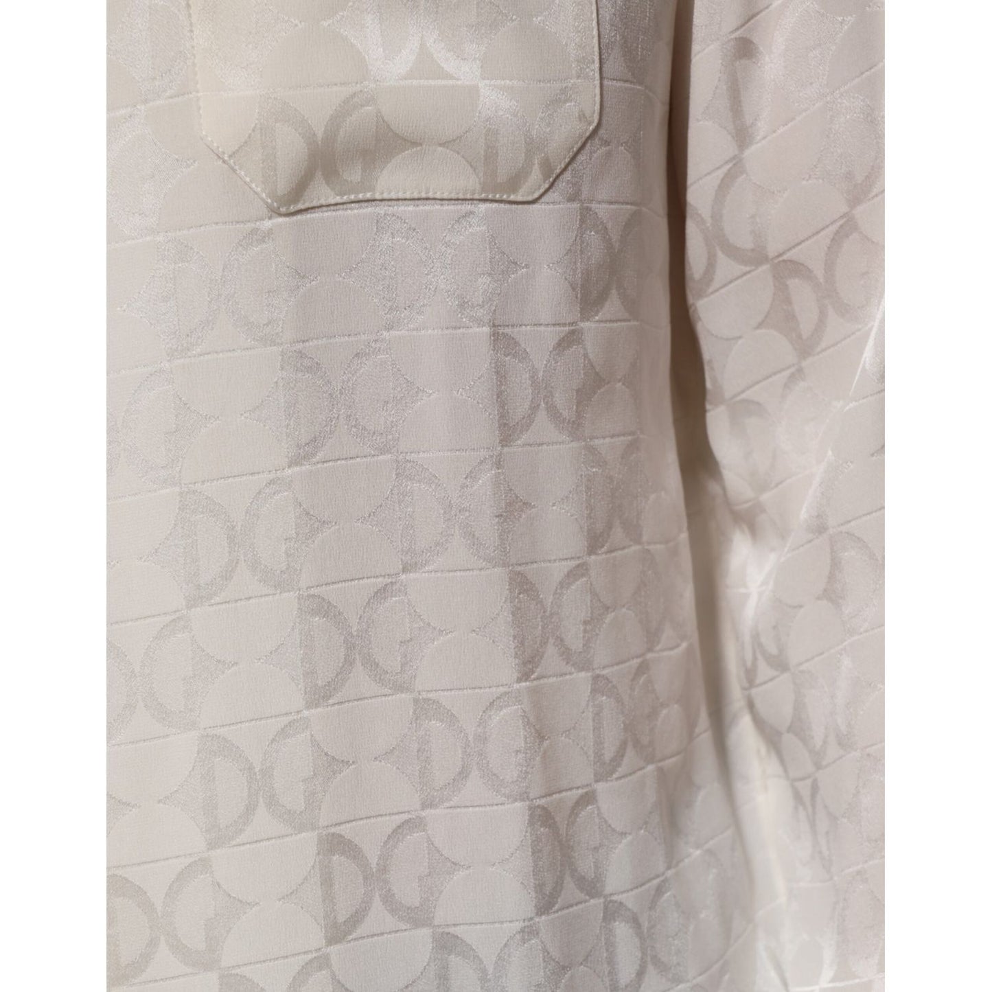 Dolce & Gabbana White Silk DG Logo Print Long Sleeves Shirt