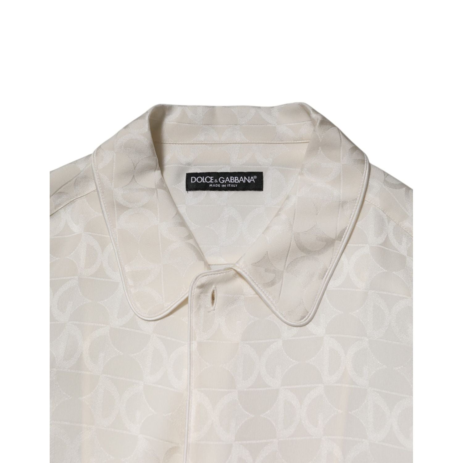 Dolce & Gabbana White Silk DG Logo Print Long Sleeves Shirt