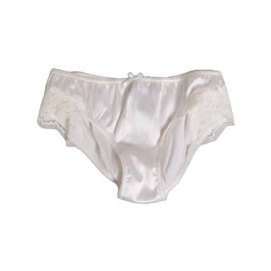 Dolce & Gabbana White Silk Satin Floral Lace Panty Brief Underwear Dolce & Gabbana