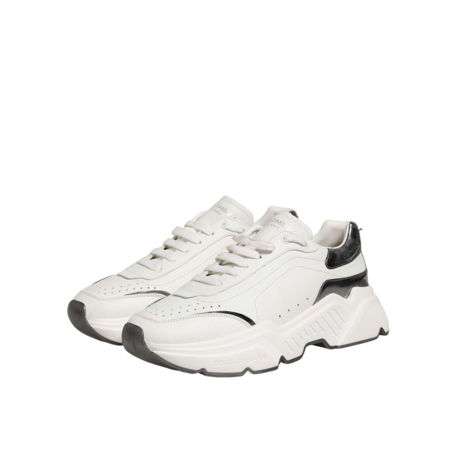 Dolce & Gabbana White Silver DAYMASTER Leather Men Sneakers Shoes
