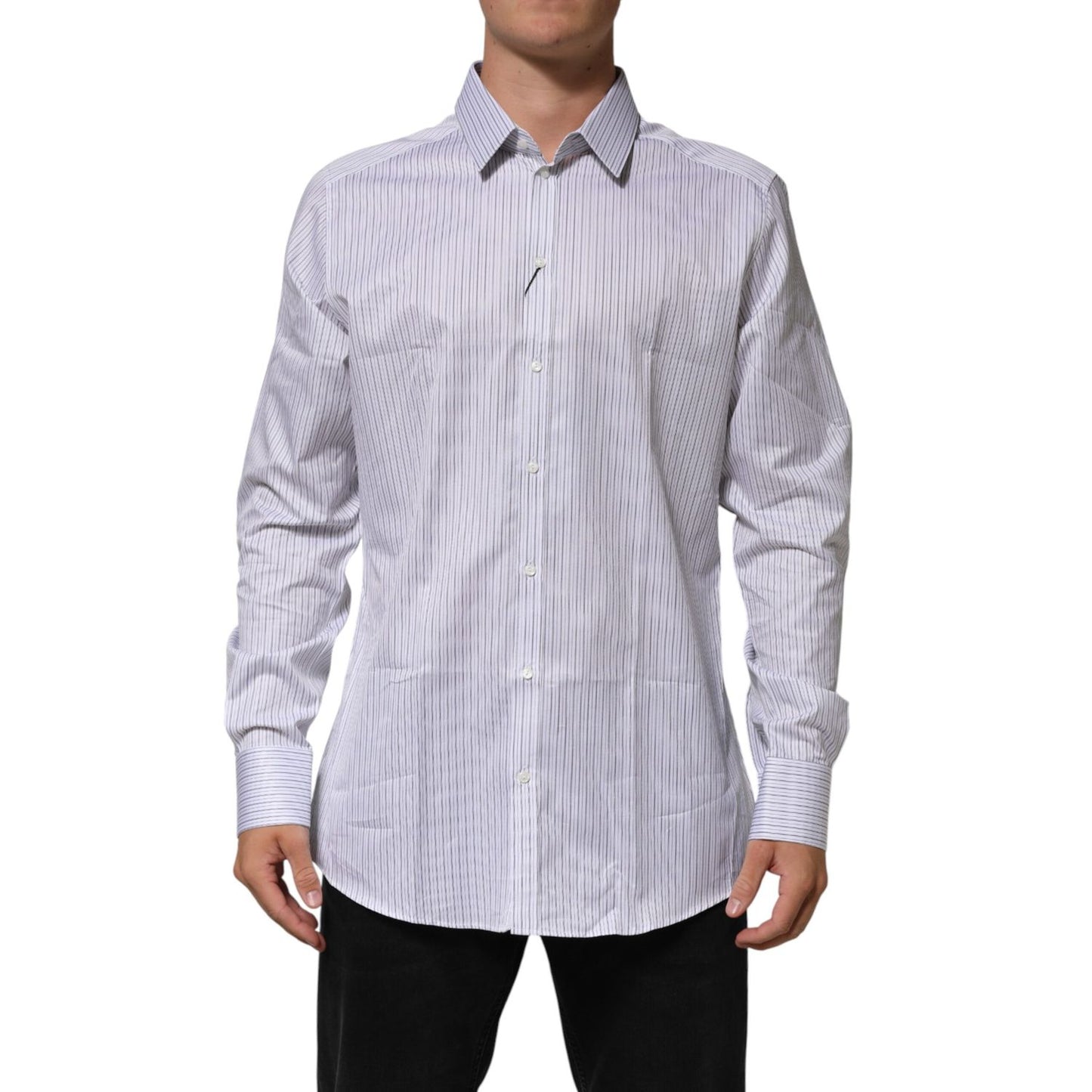 Dolce & Gabbana White Stripes Long Sleeves GOLD Dress Shirt Dolce & Gabbana