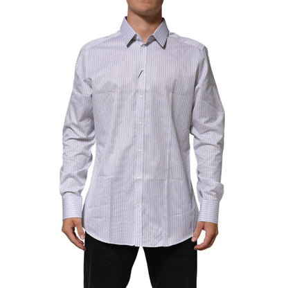 Dolce & Gabbana White Stripes Long Sleeves GOLD Dress Shirt Dolce & Gabbana