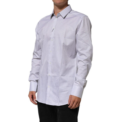 Dolce & Gabbana White Stripes Long Sleeves GOLD Dress Shirt Dolce & Gabbana