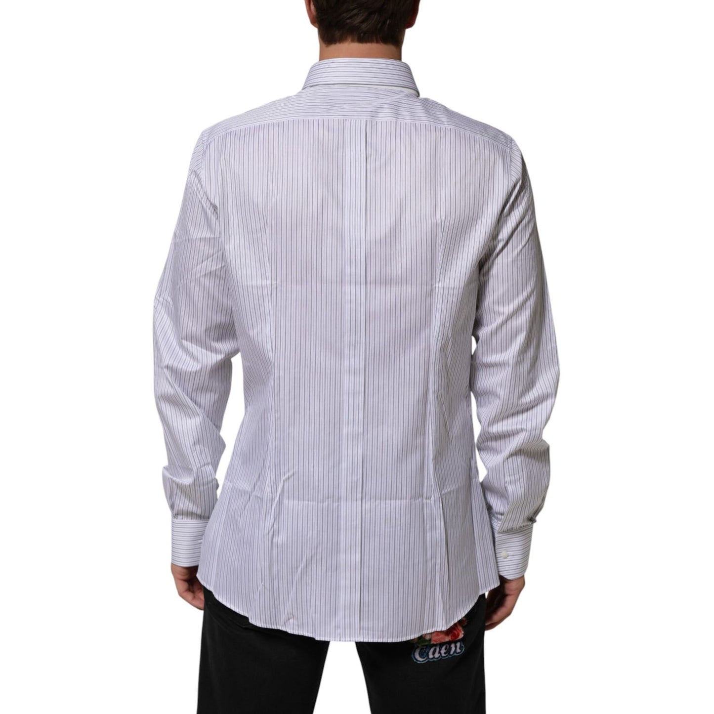 Dolce & Gabbana White Stripes Long Sleeves GOLD Dress Shirt Dolce & Gabbana