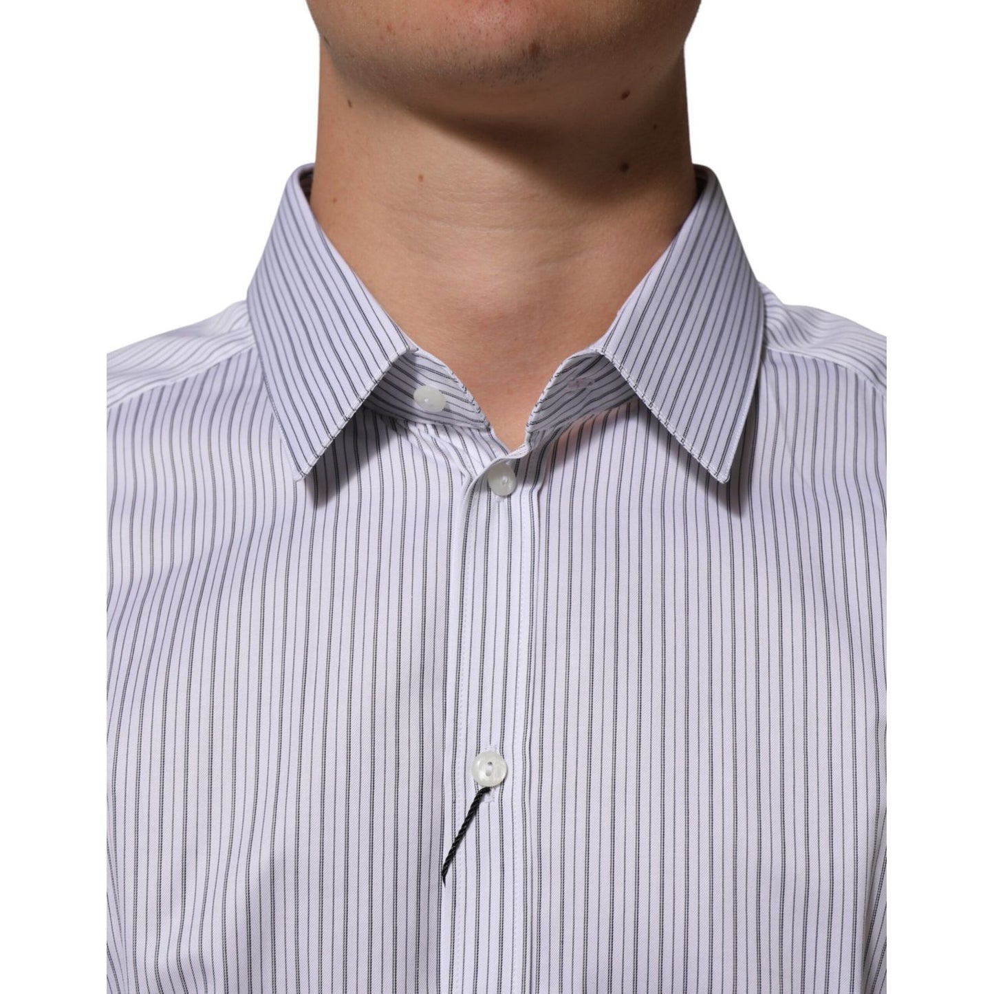 Dolce & Gabbana White Stripes Long Sleeves GOLD Dress Shirt Dolce & Gabbana