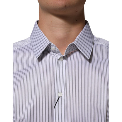 Dolce & Gabbana White Stripes Long Sleeves GOLD Dress Shirt Dolce & Gabbana